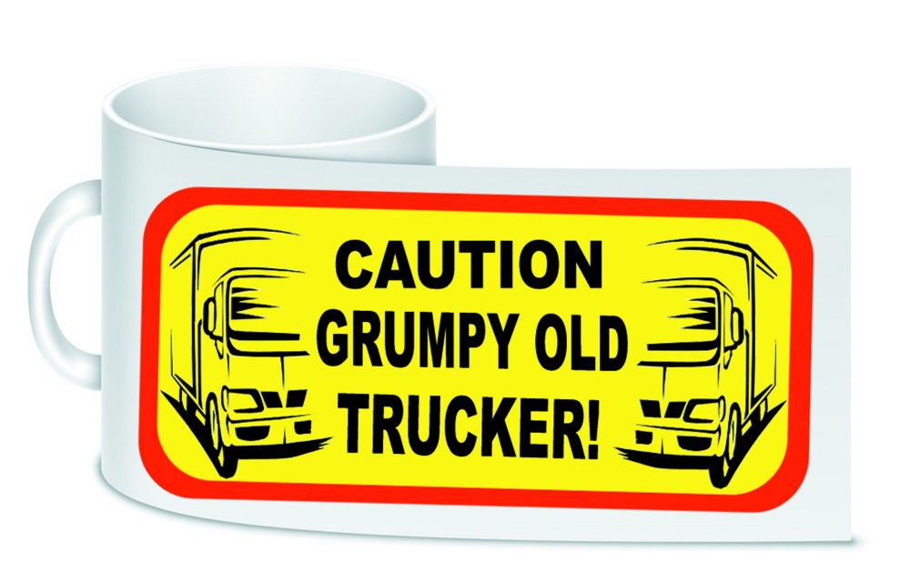Caution grumpy old trucker white trucker lorry driver ceramic mug 10oz
