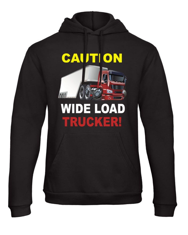 W - Caution wide load trucker truck lorry driver black hoodie with pouch