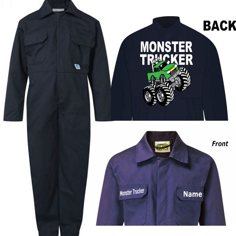 A - Kids children boiler suit overalls coveralls customise monster truck tr