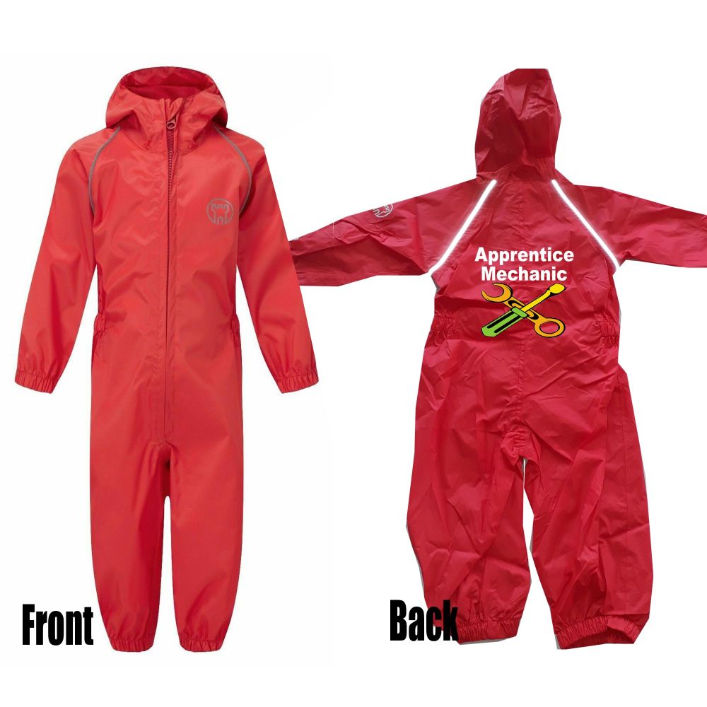 Kids children red all in one rainsuit windproof waterproof apprentice mecha