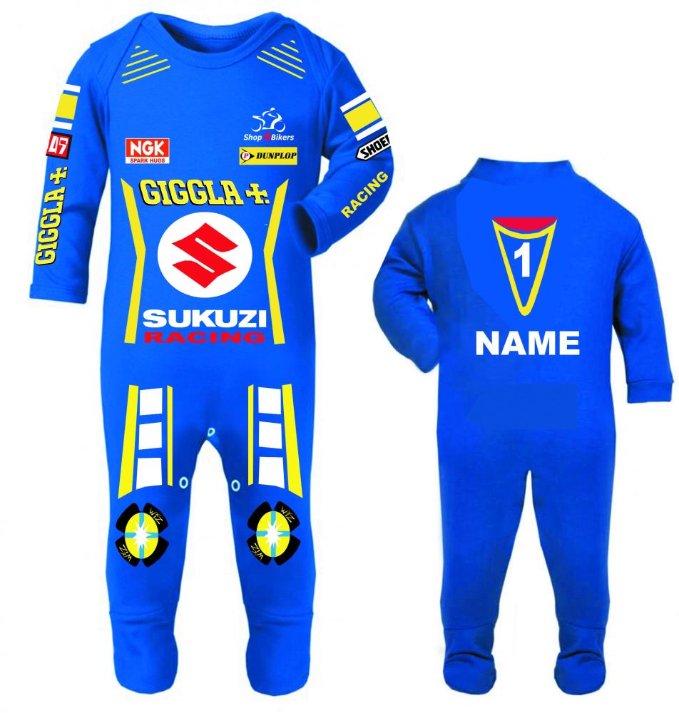 Motorcycle Baby grow babygrow Sukuzi Riggla romper Suit manufactured in UK 