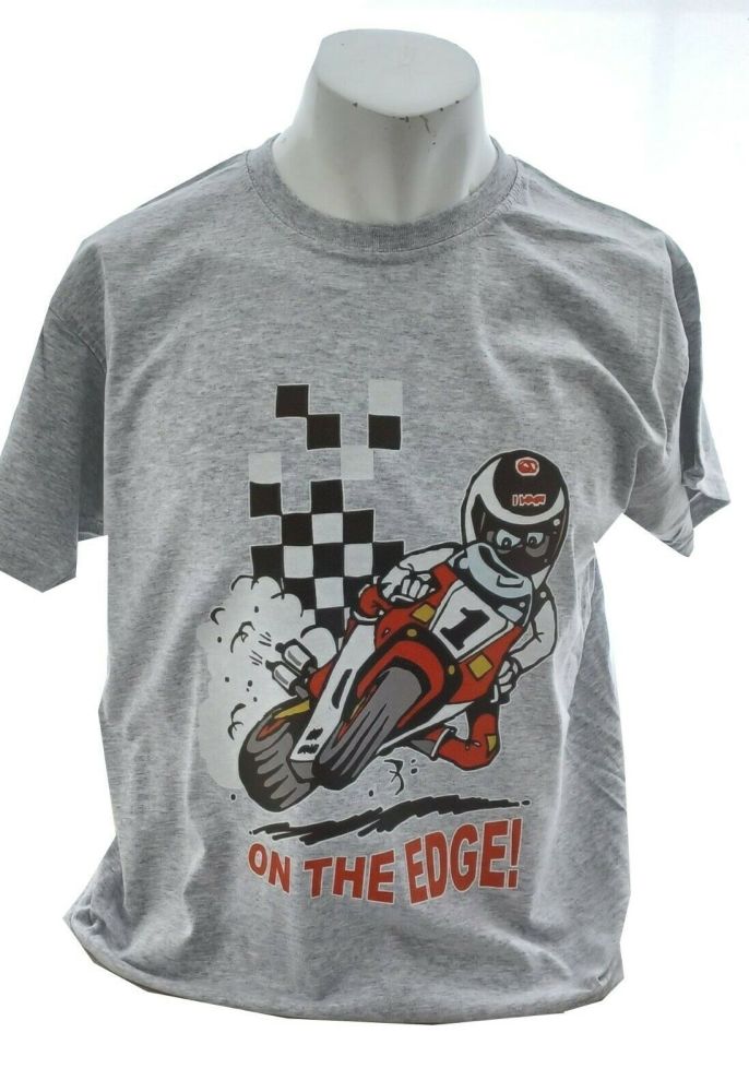 C- On the edge Retro 2 stroke Design  mens T-shirt Tee grey