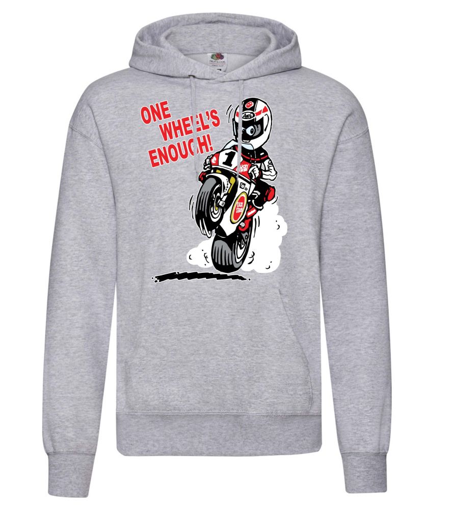 AAA - One Wheel's Enough motorcycle biker racing grey hoodie pullover with 