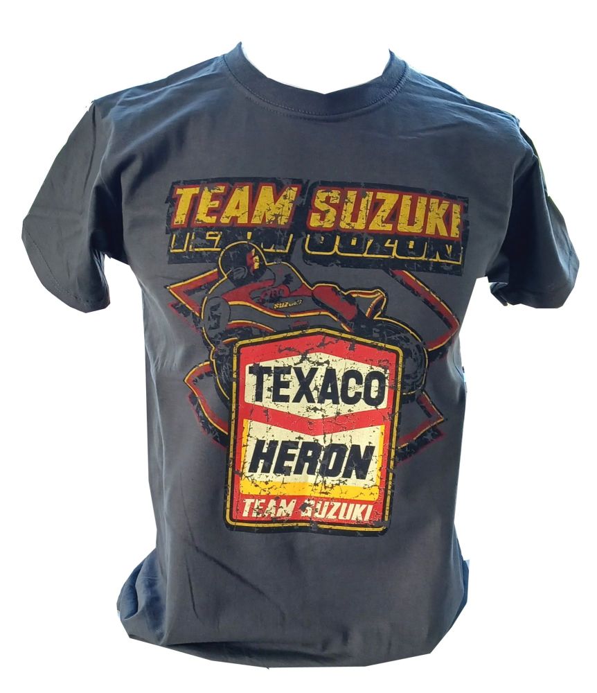 A - Heron Suzuki Racing 80's Retro Design unisex T-shirt Tee grey 