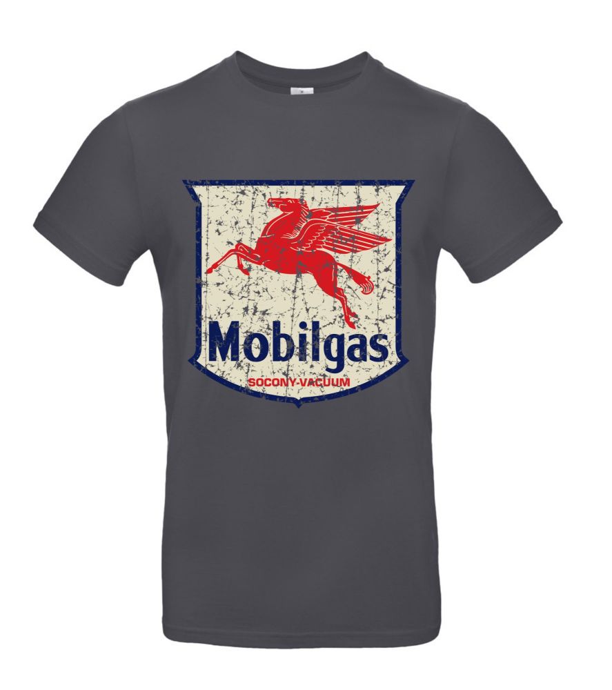 B -  Mobilgas motor design retro finish unisex T-shirt Tee grey 