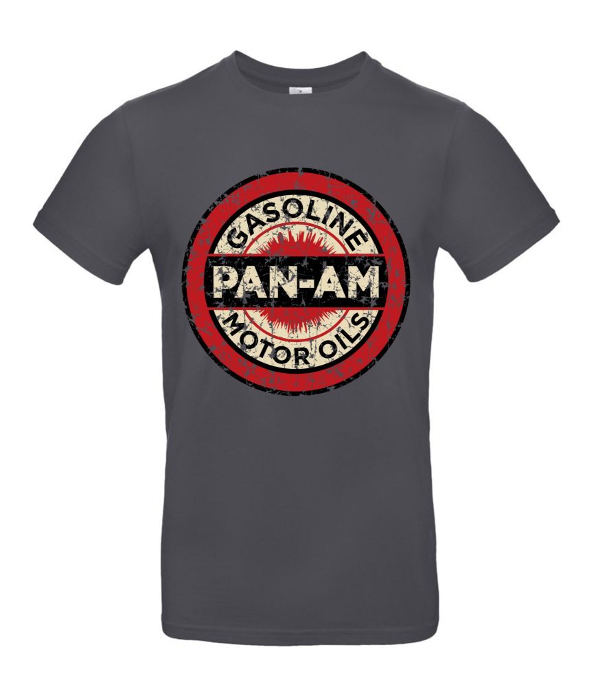 B - Pan am motor oil design retro finish unisex 100% organic cotton T-shirt Tee grey 