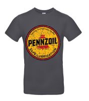 B - Pennzoil motor design retro finish unisex 100% cotton organic T-shirt Tee grey 