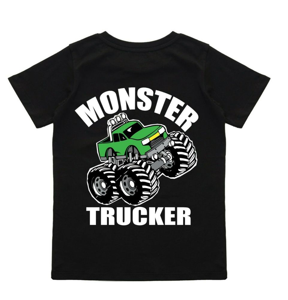 z - Monster trucker truck black t-shirt kids children cotton
