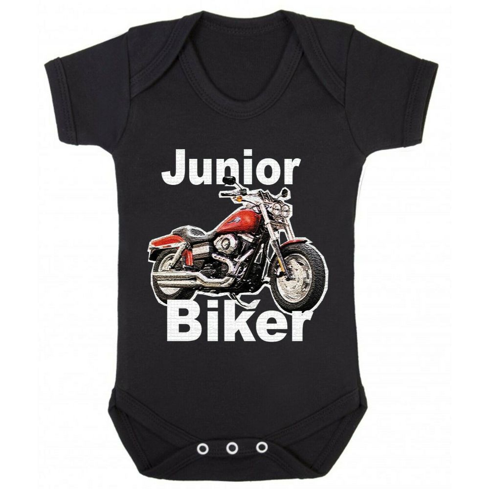 Junior baby biker red classic custom motorcycle black romper suit kids boy  girl
