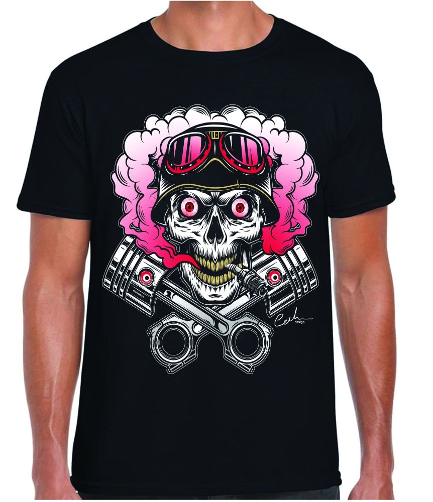 A.Motorcycle biker skull custom fire eater MotoWear design premium black t-shirt tee