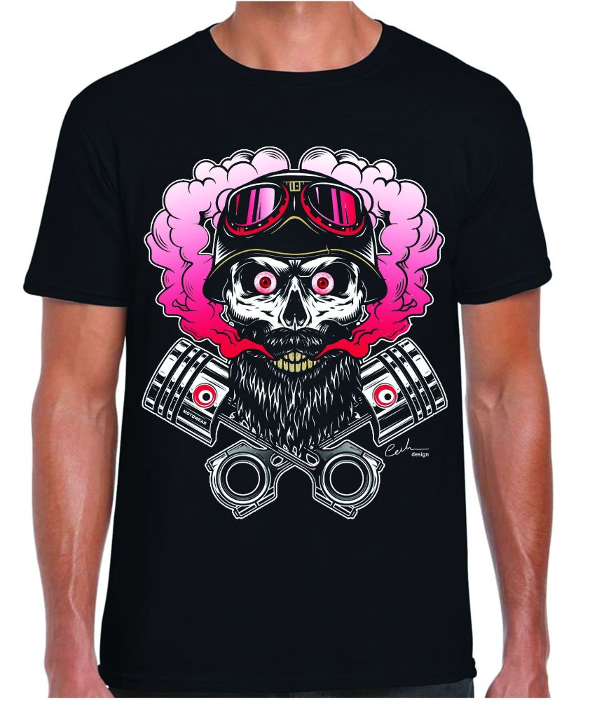 A.Motorcycle biker skull custom MotoWear design premium black  t-shirt tee