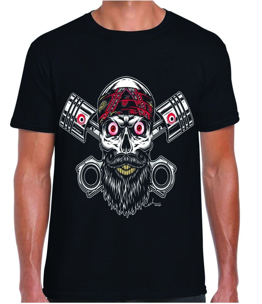 A. Motorcycle biker skull custom bandana MotoWear premium black DTG t-shirt