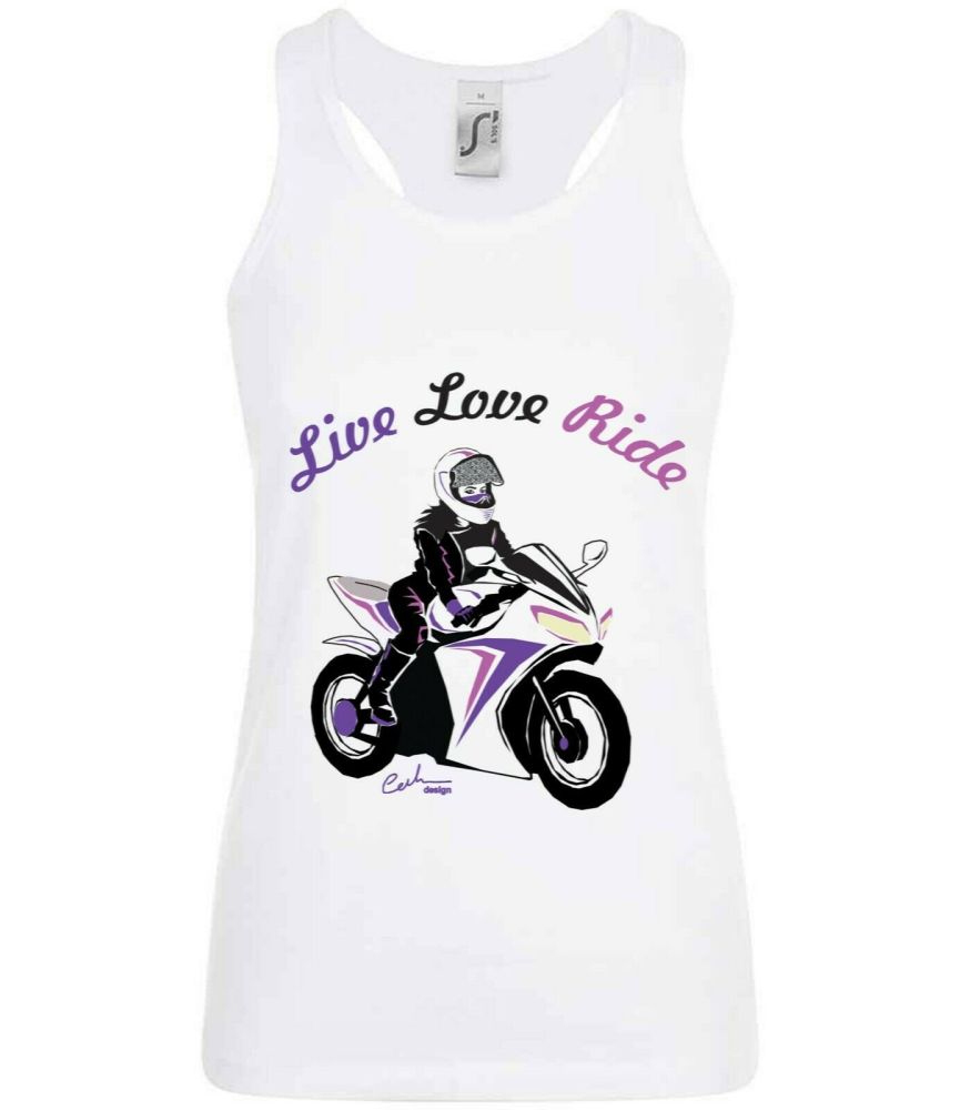 Ladies Women girl vest white tee t-shirt live love ride motorcycle biker