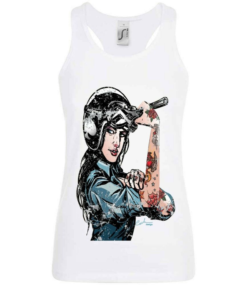 Ladies Women girl vest tank top white tee t-shirt tattoo motorcycle biker