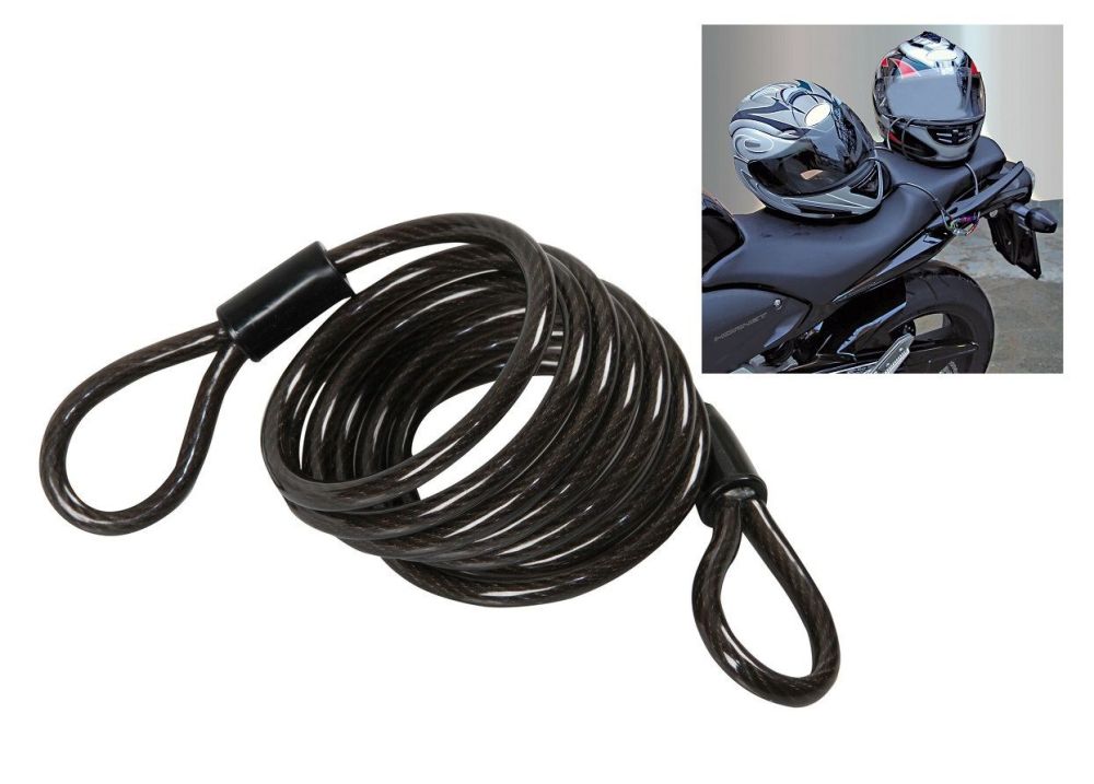Motorcycle helmet security cable