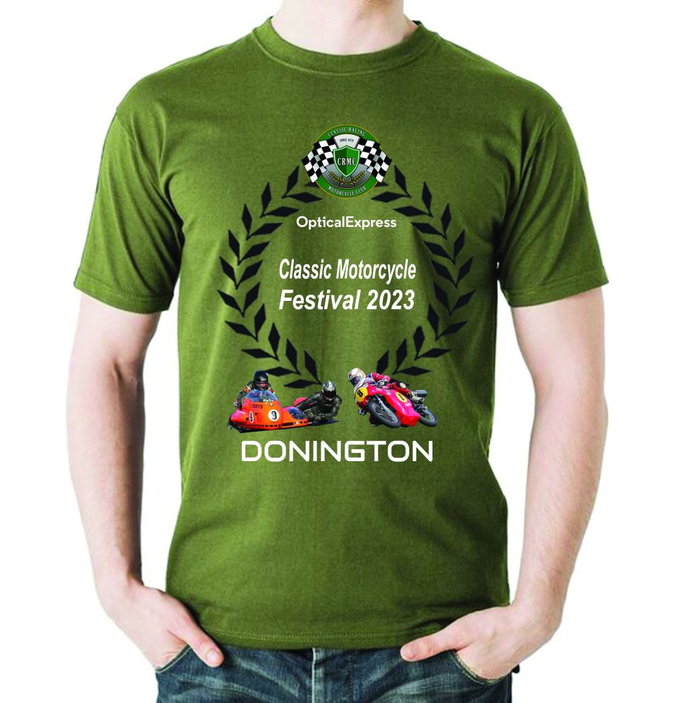 B.Donington 2023 Classic Motorcycle Festival CRMC official tee t-shirt olive green