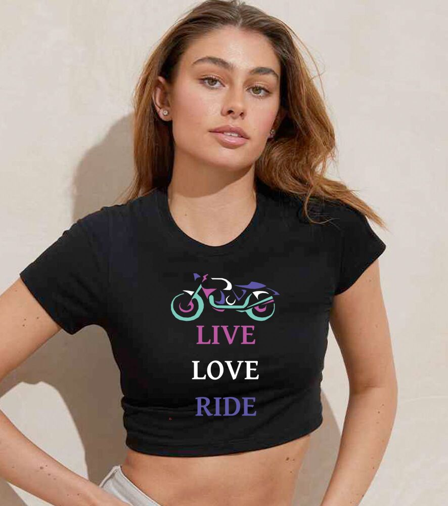 AA-ladies women's crop top Live Love Ride 100% cotton