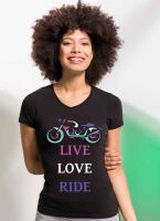 A. Lady women girl biker motorcycle Live Love Ride ladies fit v neck tee t-shirt