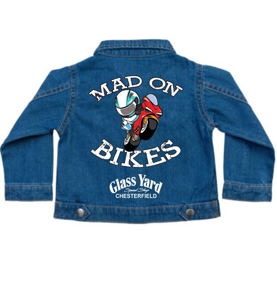kids denim jacket mad on bikes