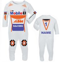 Motorcycle biker baby babygrow ATM Racing Race white romper suit customise