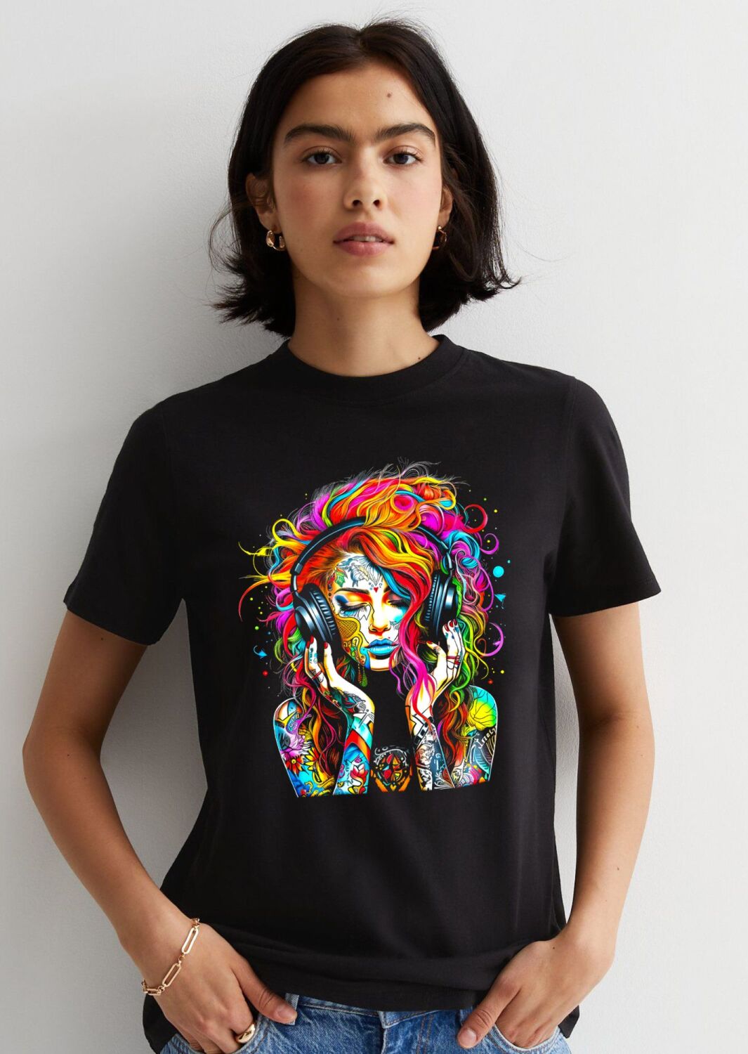 AA. Lady girl women funky DJ tattoo 100% cotton small - 4xl tee t-shirt