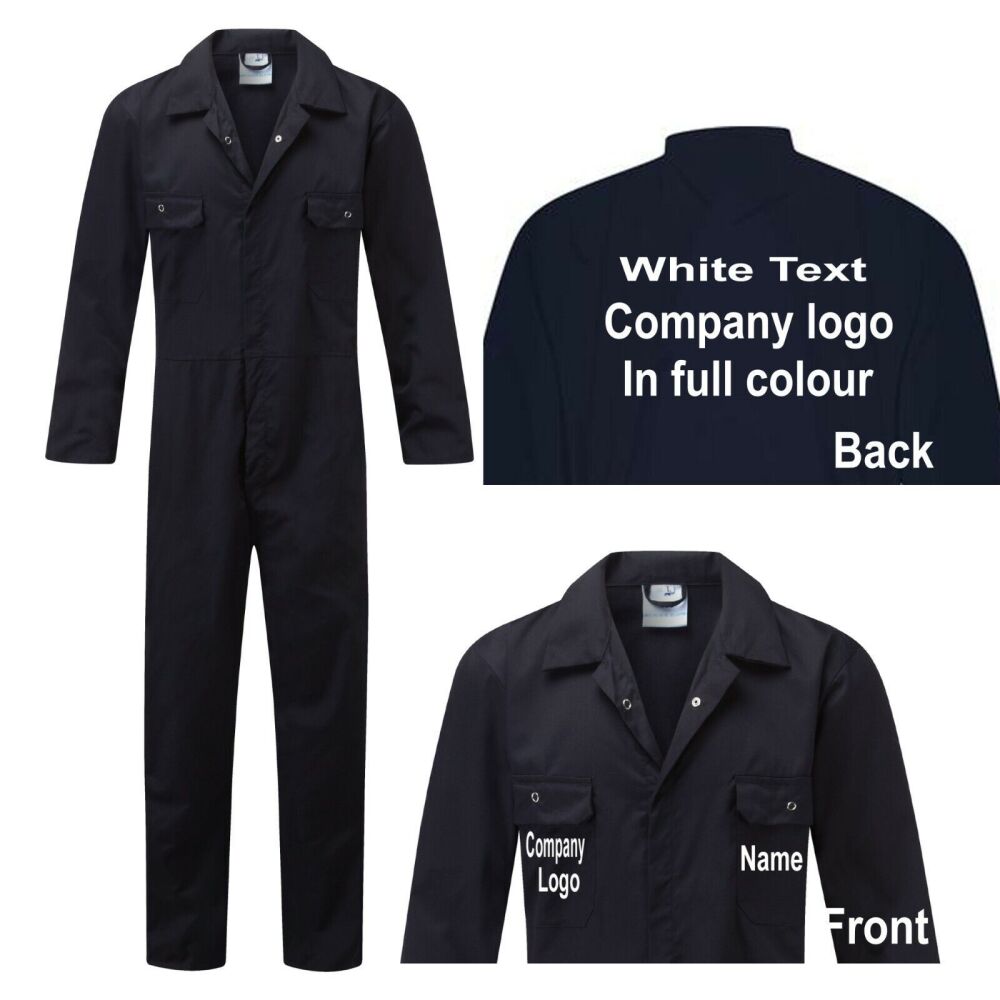 A - Personalised black adult overalls custom printed coveralls workwear boiler suit