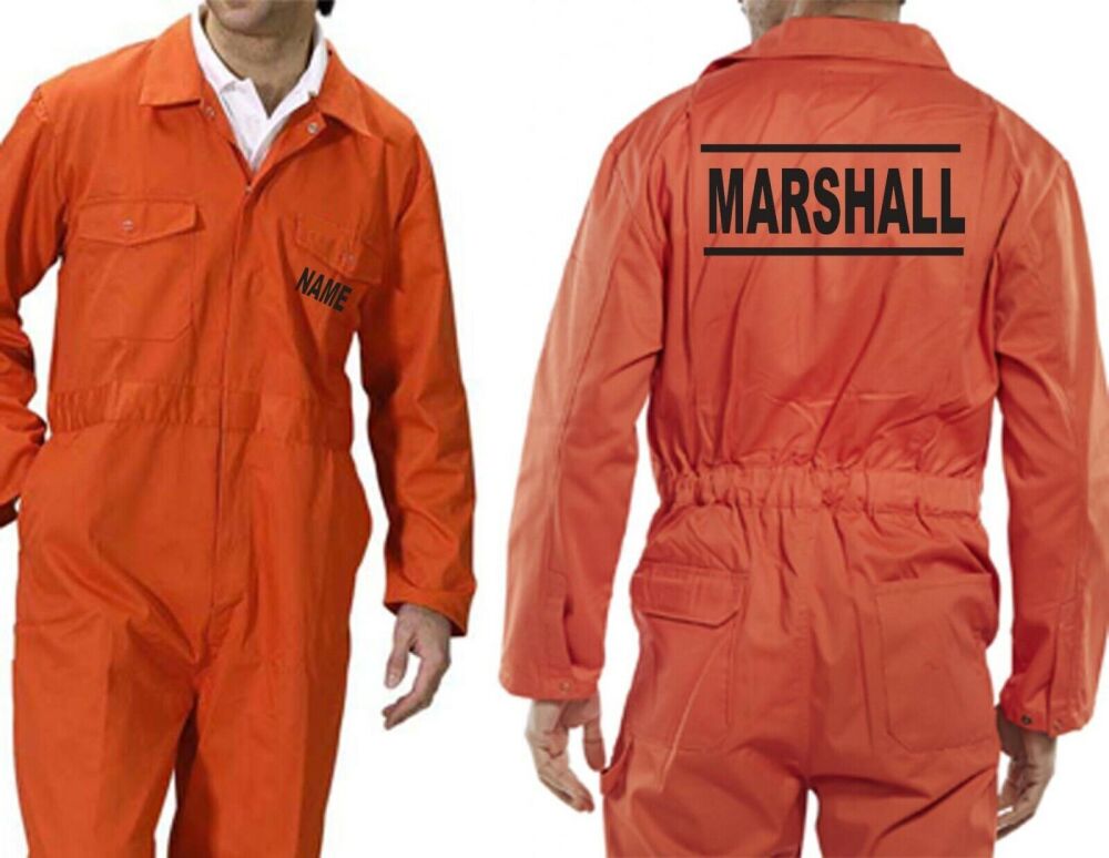 A - Orange Marshall Marshal overalls custom printed coveralls workwear boiler suit
