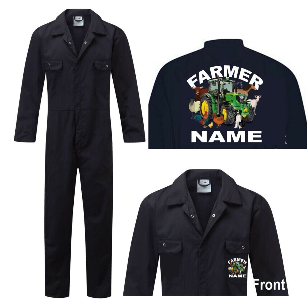 A -  Farmer blue adult overalls custom printed coveralls workwear boiler suit