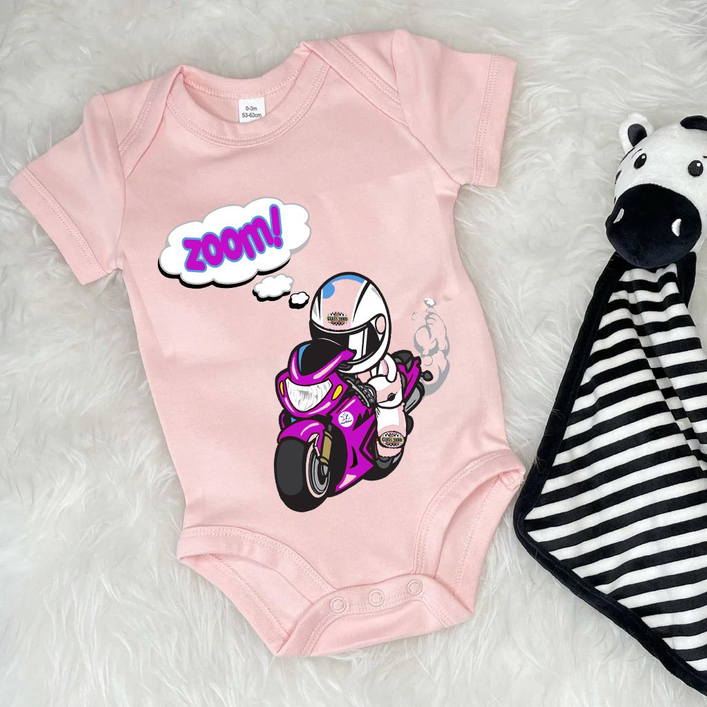 Motorcycle biker zoom racer pink romper suit baby girl 100% cotton