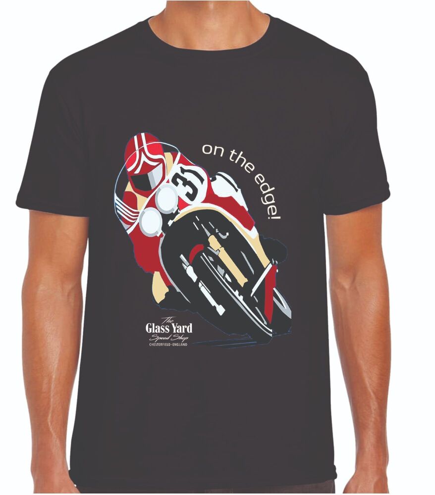 Motorcycle motorbike on the edge retro racing design red black t-shirt tee