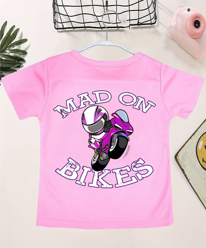 AA-Motorcycle bike mad on bikes racer pink t-shirt tee kids children 6 months 14 year cotton