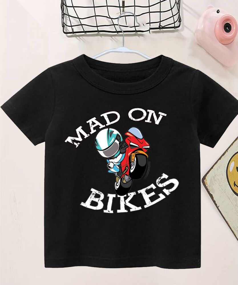 AA-Motorcycle mad on bikers racer t-shirt tee kids children 6 months 14 yea