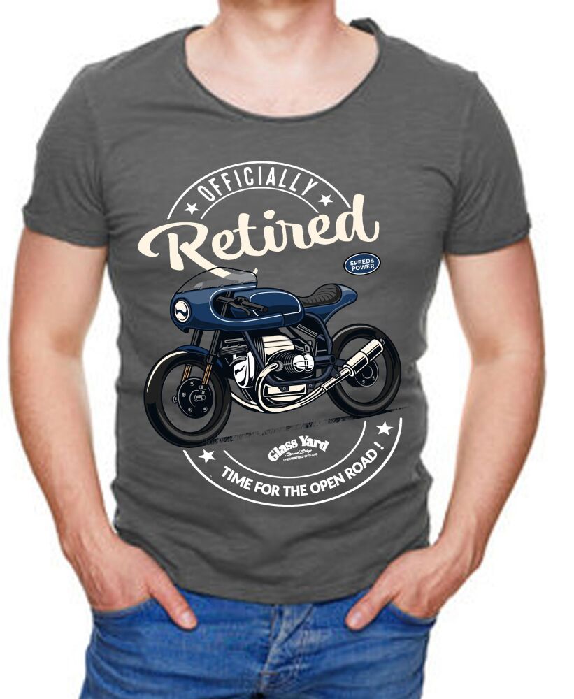 "Officially retired.. time for the open road" biker motorcycle motorbike retro design