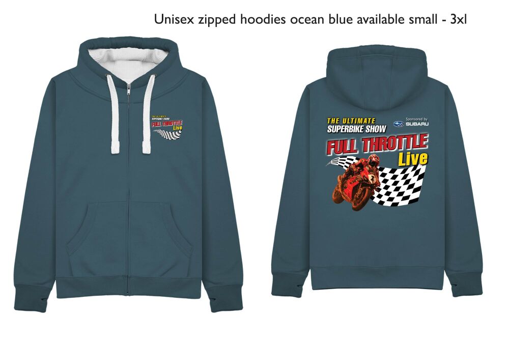 Full Throttle Live Ultimate Superbike Show Official Zipped Blue Grey Hoodie