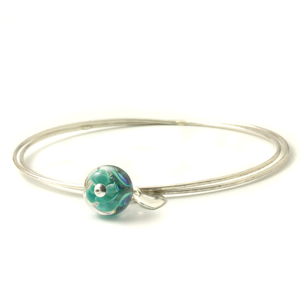 Peacock Petal Sterling Silver Charm Bangles
