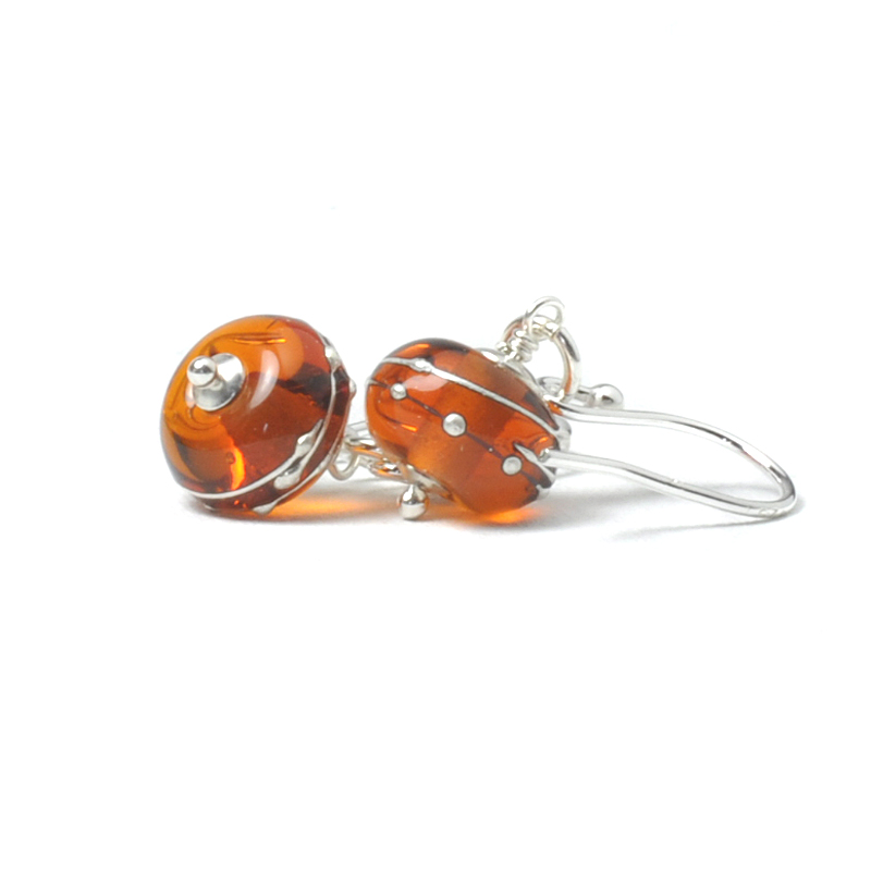 Simplicity Collection Lampwork Glass Earrings in Amber