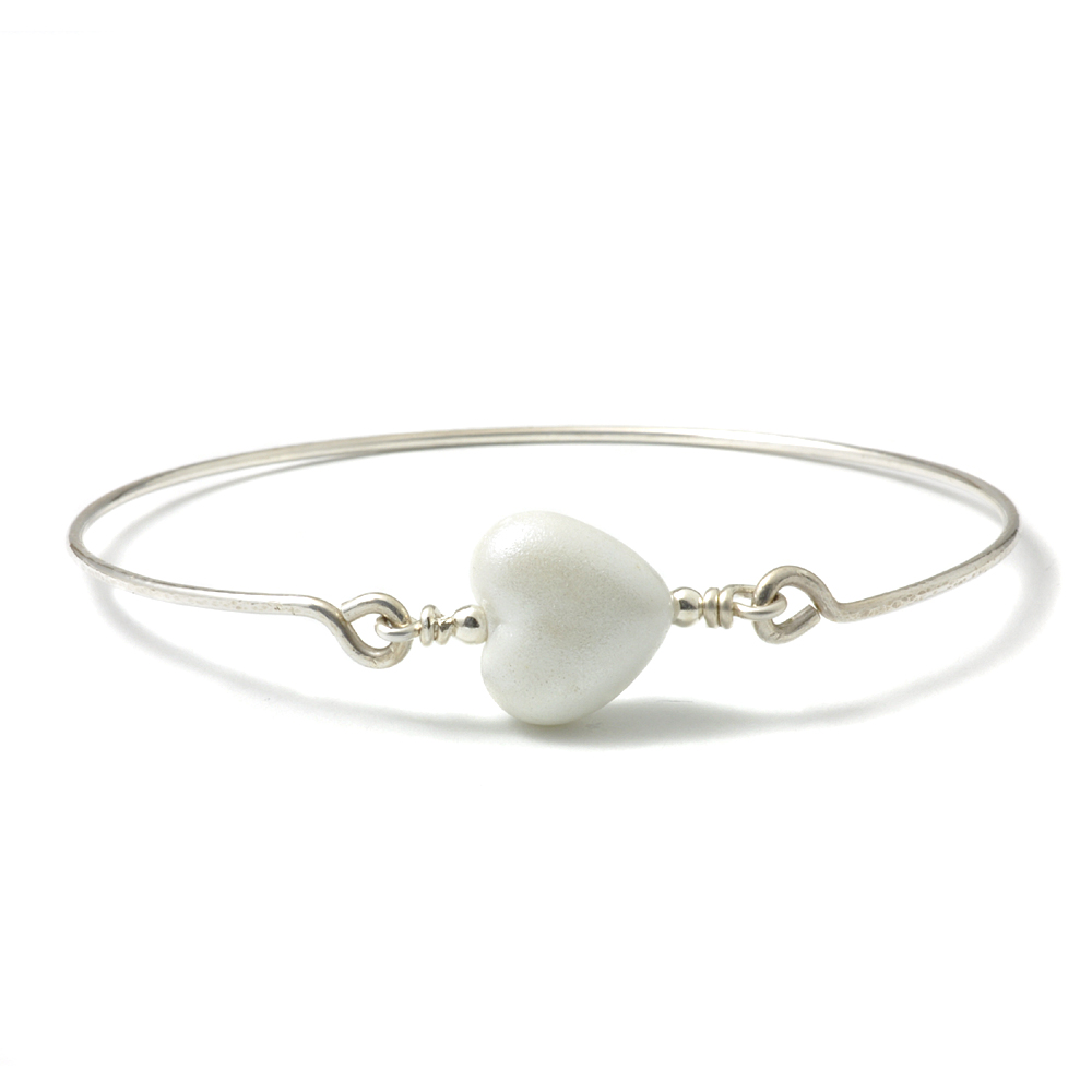 Beaded White Heart Bangle | Handmade Jewellery