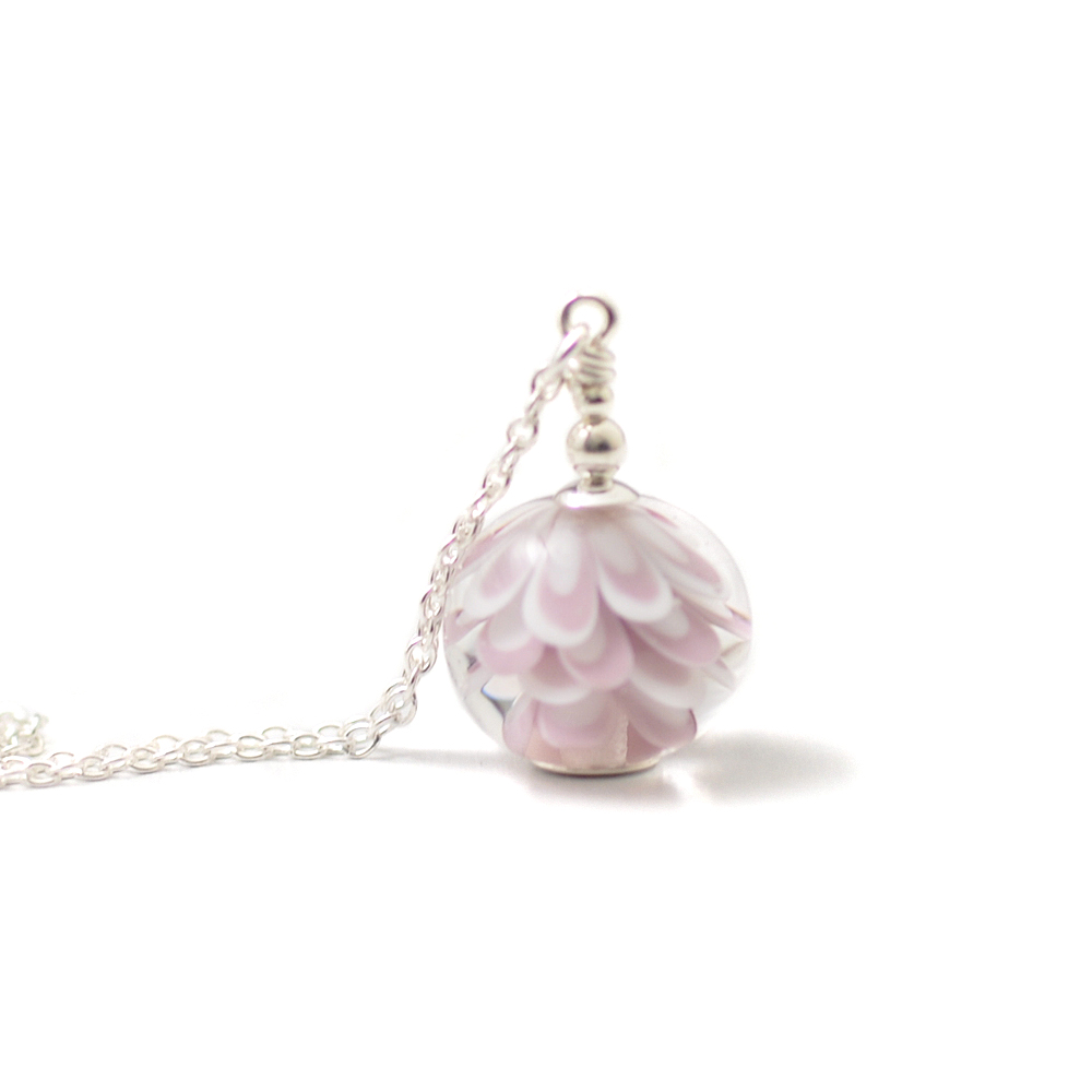Pink and White Small Glass Petal Necklace