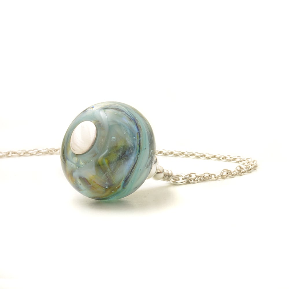 Stormy Blue Long Glass Pendant Necklace