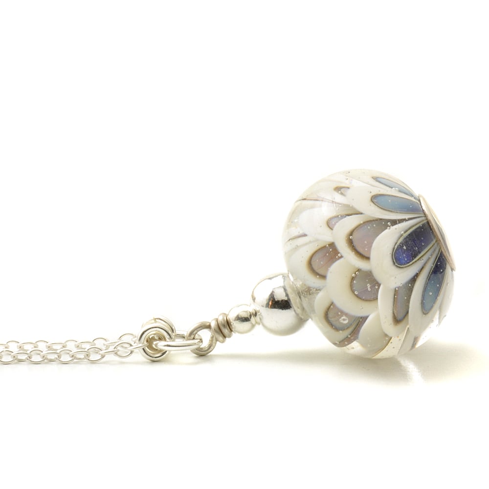 Blue Daisy Lampwork Glass Necklace
