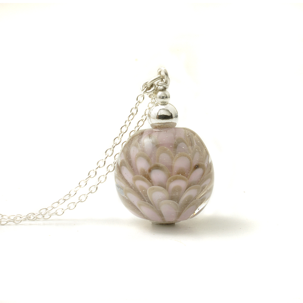 Pink and Grey Long Glass and Silver Lampwork Necklace