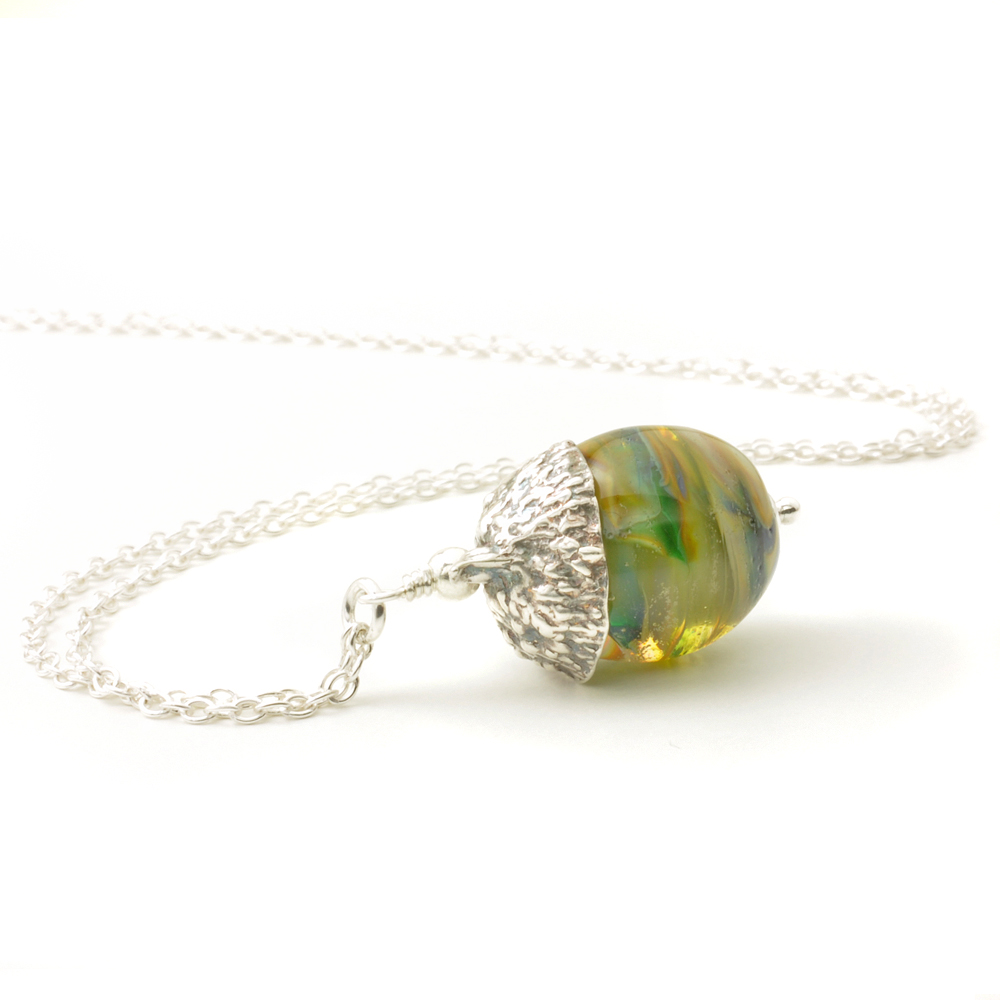 Acorn Necklace Handmade in Lampwork Glass and Silver