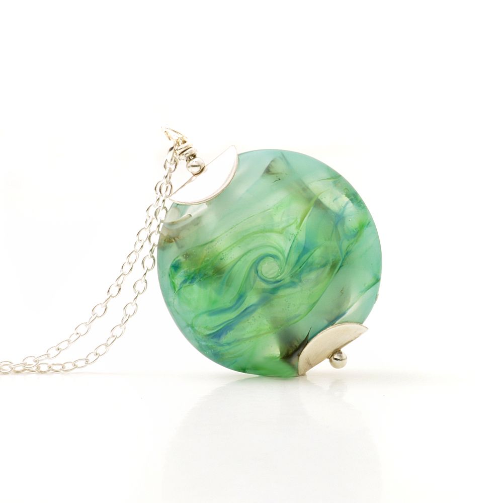 Pale Greens Lampwork Glass Necklace