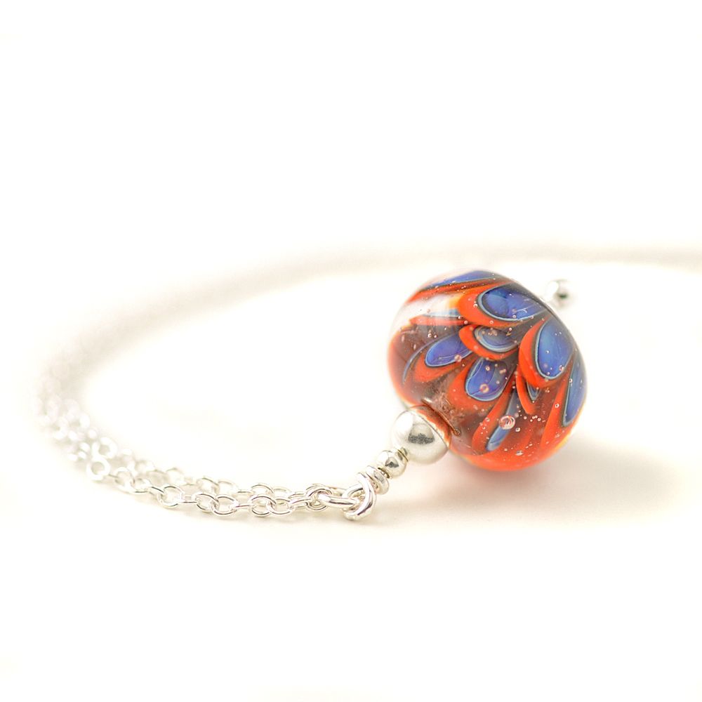 Blue Coral Lampwork Glass Flower Necklace