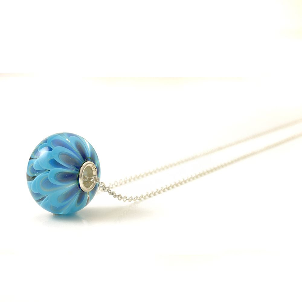 Sky Blue Glass Flower Charm Necklace