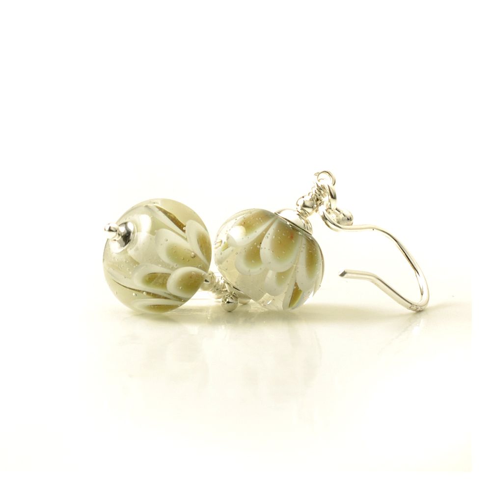 White and Gold Glass Flower Earrings