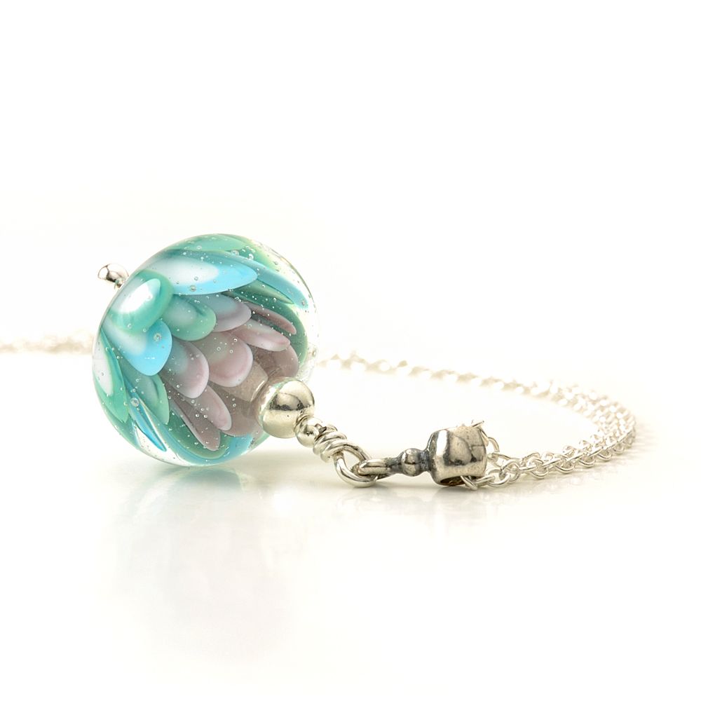 Pastels Lampwork Glass Flower Pendant Necklace