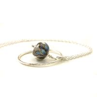 Blue and Grey Glass Petal Necklace with Hammered Silver Hoop