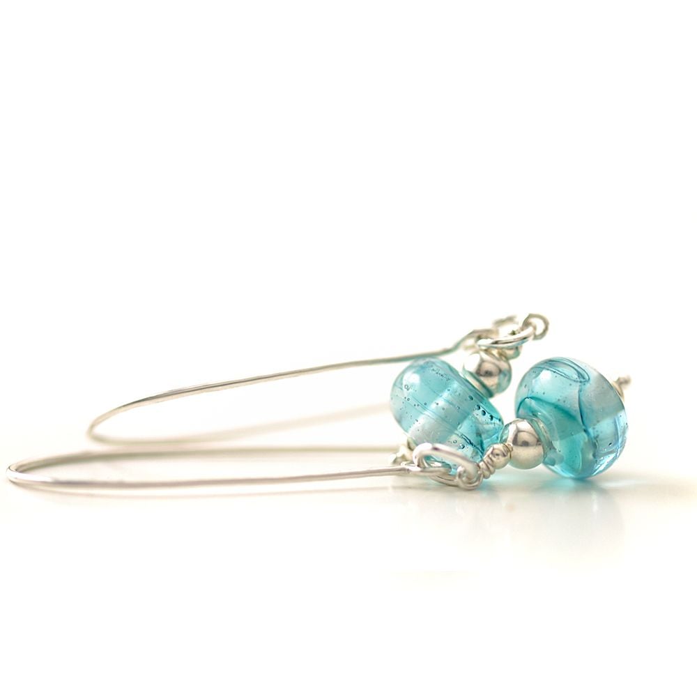 Pale Aqua Long Length Lampwork Glass Earrings