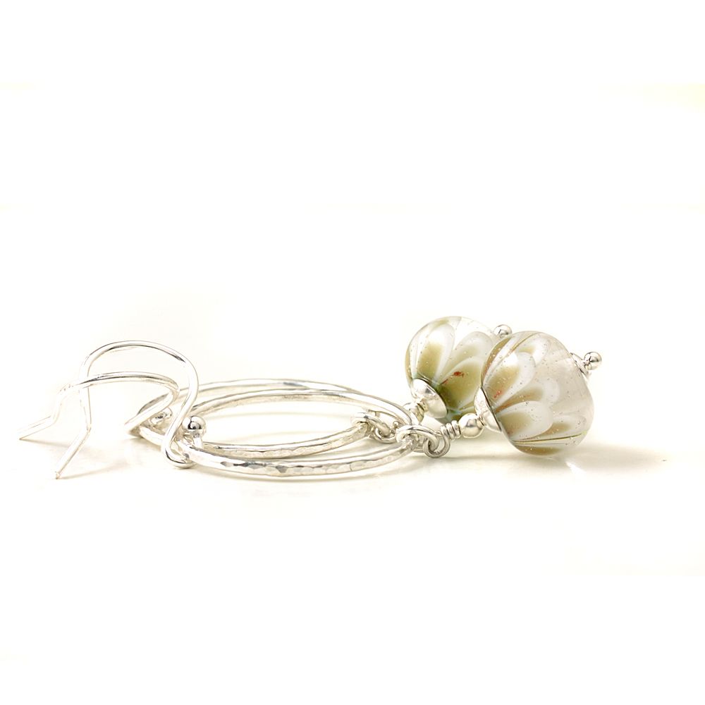 White and Gold Petal Drop and Silver Hoop Earrings